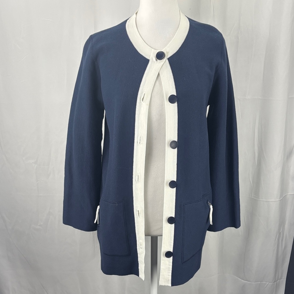 Ost Women's Navy and Cream Cardigan